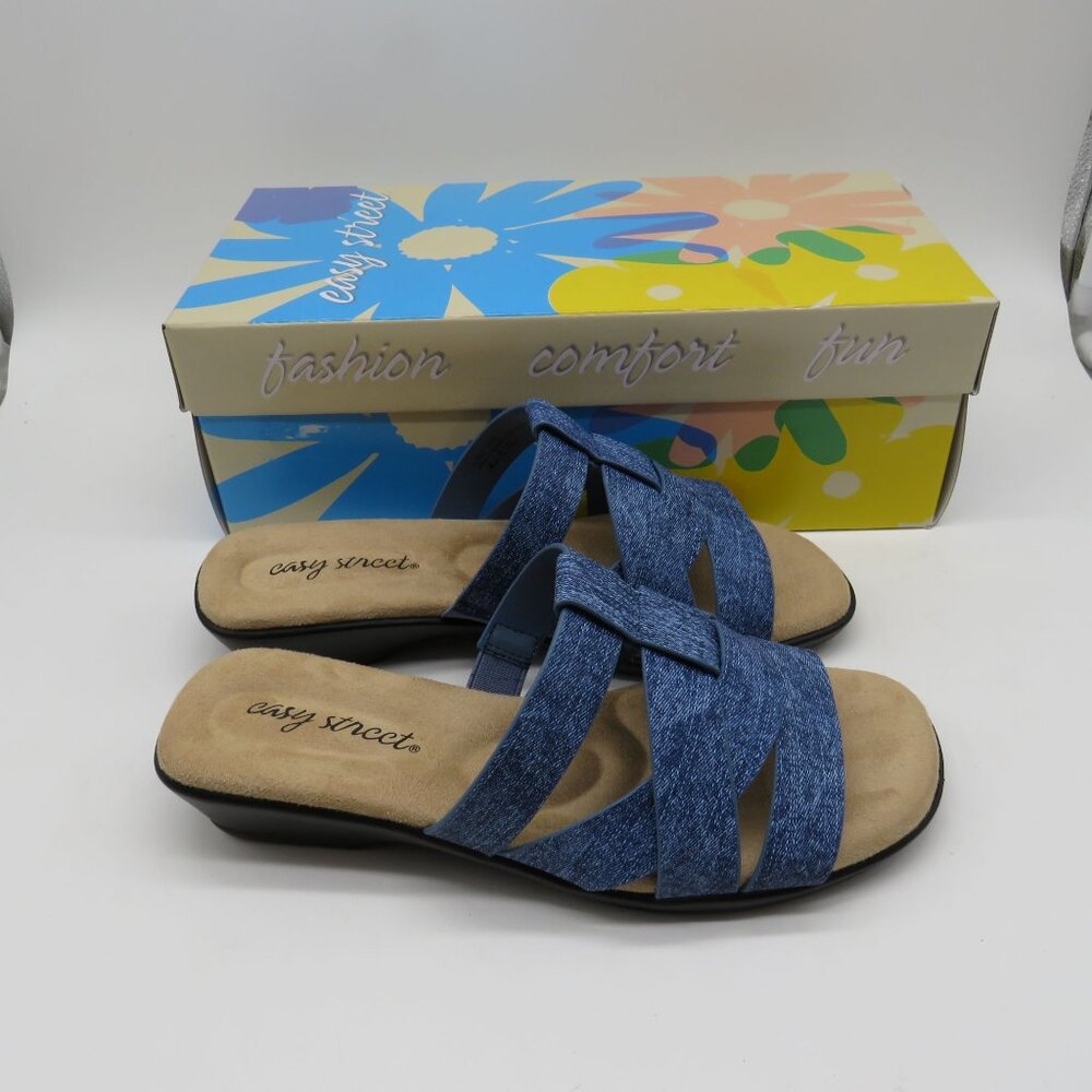 Easy Street Womens Lakeport Denim Slide Sandals Comfort Fit Size 6 WW Open-Toe